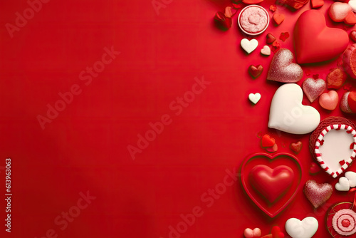 Romantic Valentine's Day banner, blank background for text, hearts, roses, chocolates © Peter