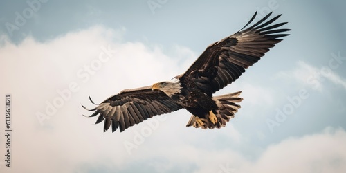 big and majestic eagle flying over beautiful mountains
