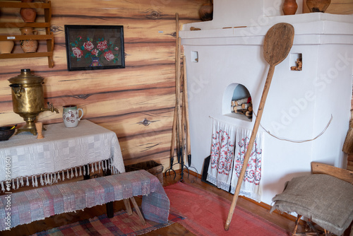 Bilde på lerret Russian oven, samovar. Decoration of an old house.