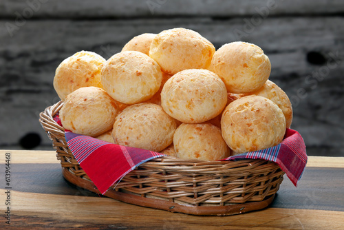 Cheese bread basket, Brazilian snack, pão de queijo photo
