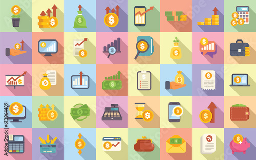Revenue icons set flat vector. Credit business. Gold card