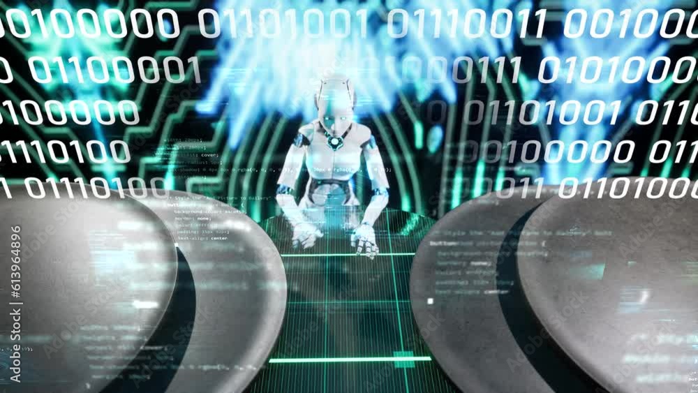 robot a.i. artificial intelligence typing writing binary code ...