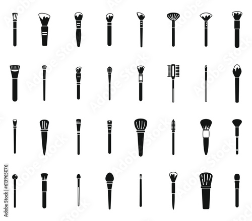 Makeup brush icons set simple vector. Cosmetic brow. Blush kit