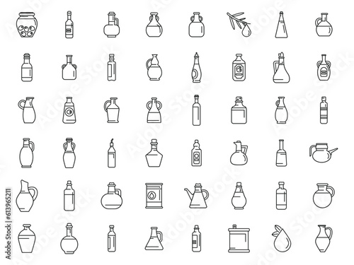 Olive oil icons set outline vector. Tree food. Plant drop