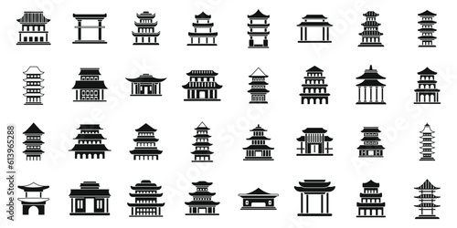 Pagoda icons set simple vector. Asian temple. Roof japanese