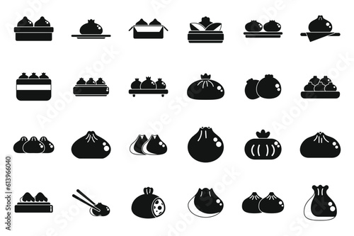 Baozi icons set simple vector. Asia cooking. Cuisine manju