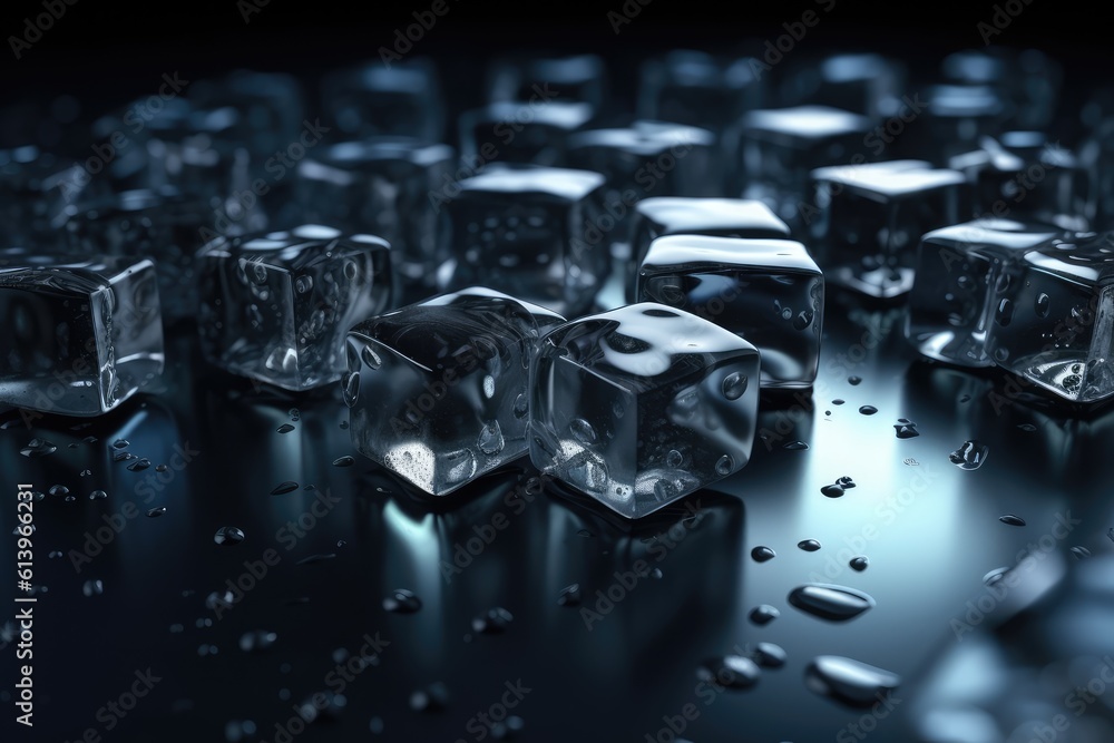 Ice cubes on dark table, abstract background. Generative AI Ice cubes on dark table, abstract background. Generative AI