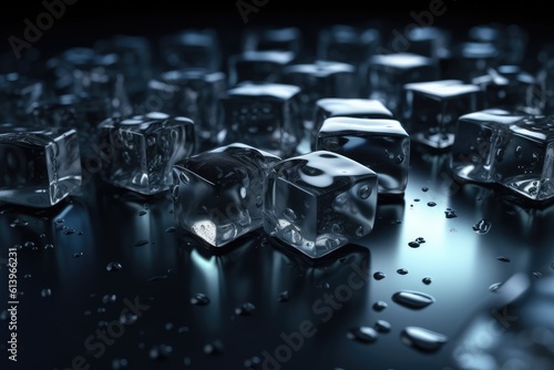 Ice cubes on dark table, abstract background. Generative AI
