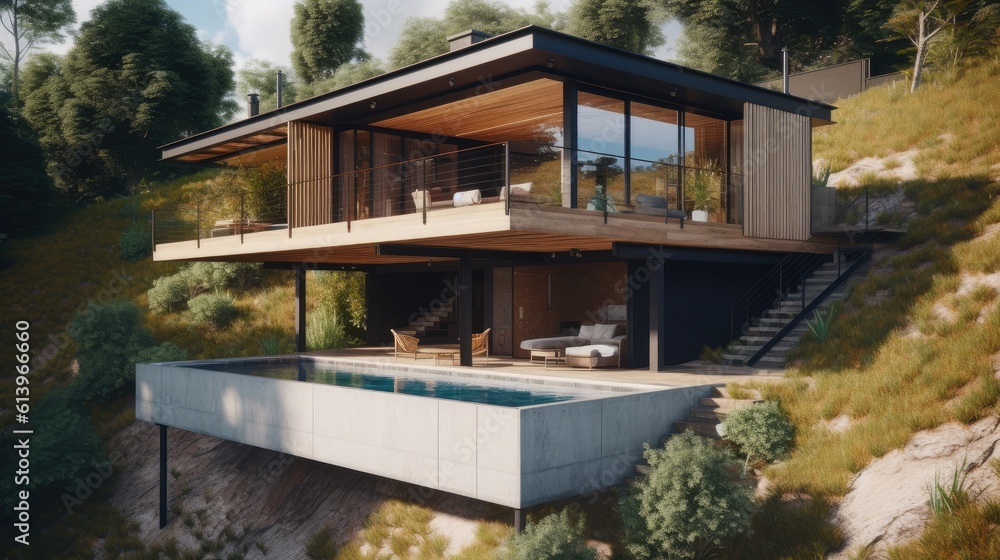 House project on a small slope. Image generated by AI House project on a small slope. Image generated by AI