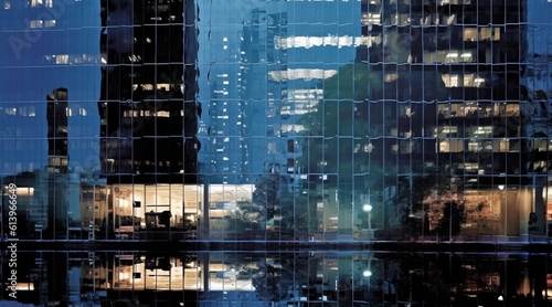 night mirror glass facade skyscraper buildings