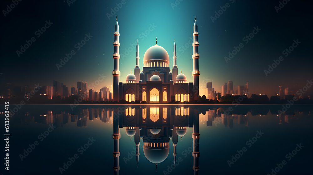 Islamic mosque with beautiful islamic architecture 