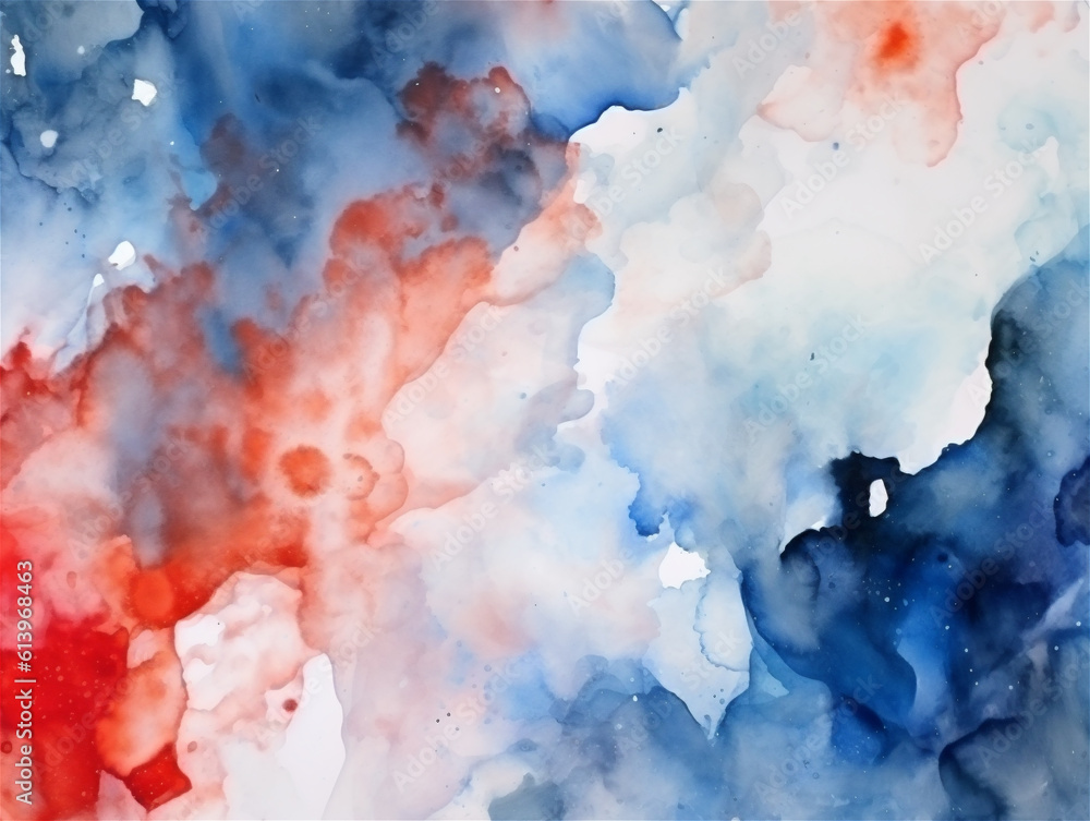 Red, blue and white abstract watercolor background, ai generated