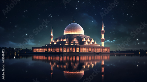 Islamic mosque with beautiful islamic architecture 