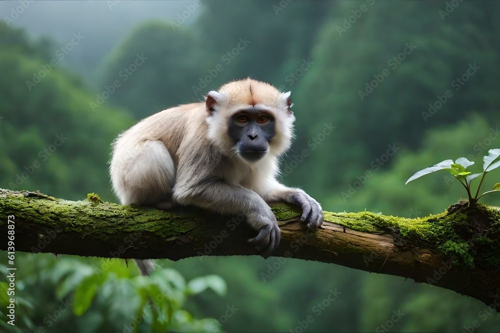 Fototapeta premium japanese macaque sitting on a tree