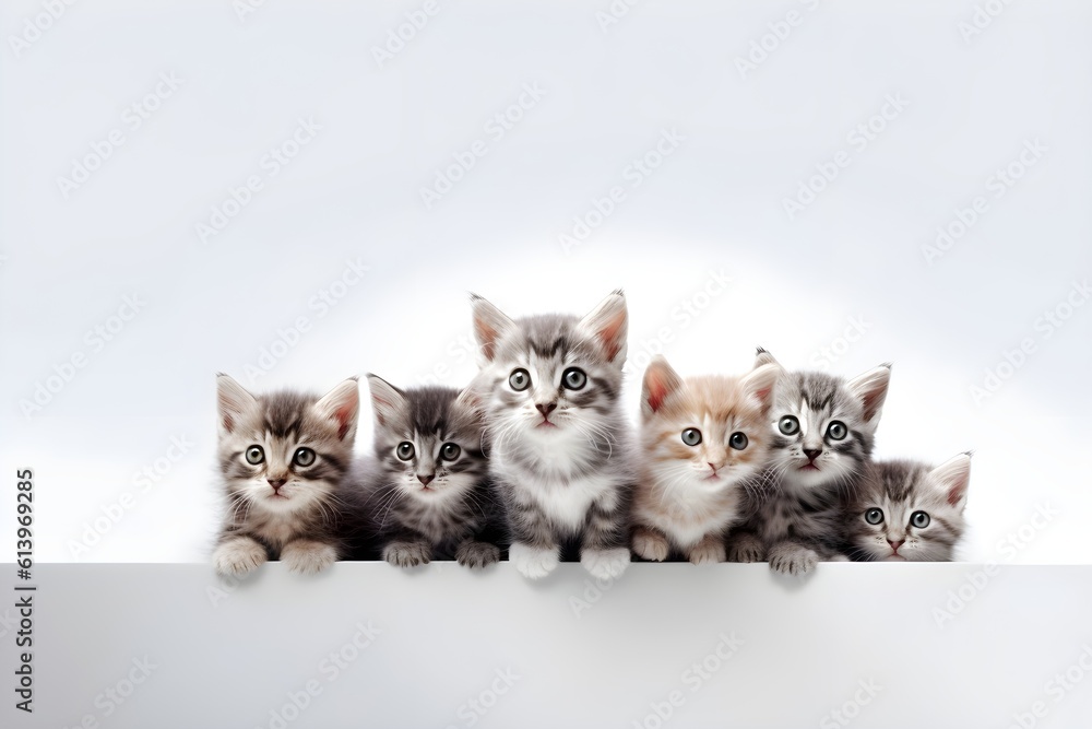 Multiple cats isolated on a white background , Copyspace
