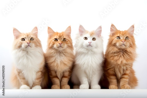 Four cats isolated on a white background , Copyspace
