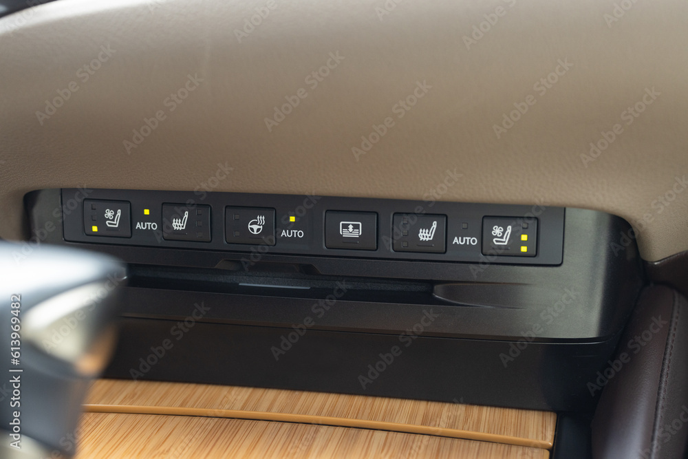 Steering wheel heating control next to seat heating button in luxury
