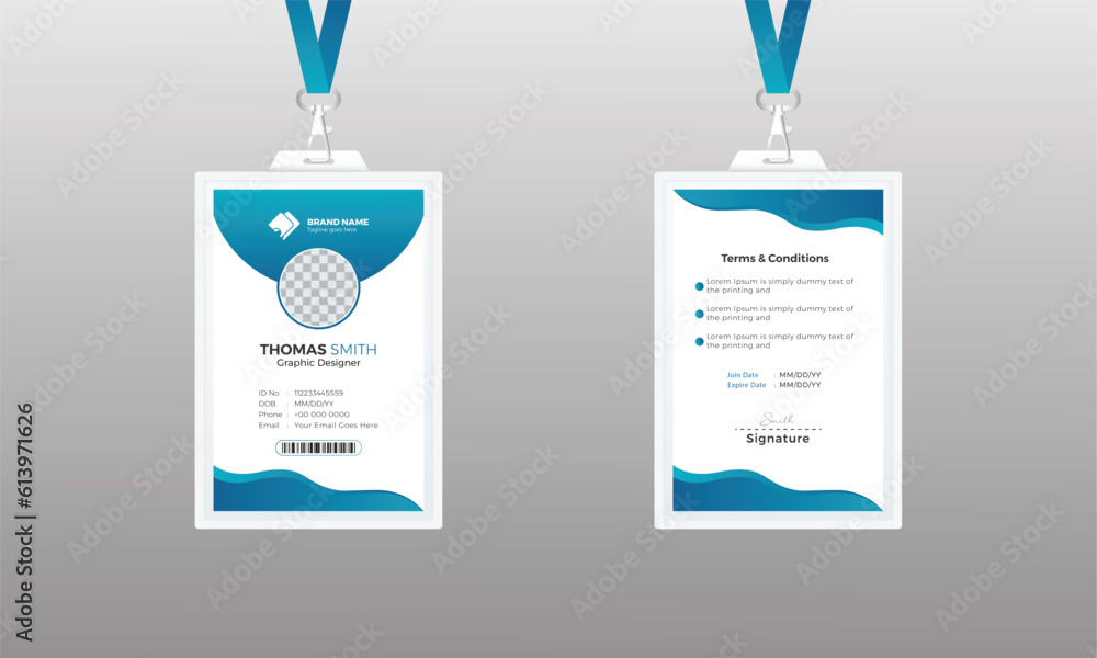 Modern ID Card Template with an author photo place | Creative id card design for your company employee Modern ID Card Template with an author photo place | Creative id card design for your company employee