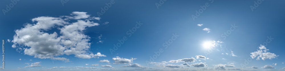 seamless cloudy blue sky hdri 360 panorama view with zenith and clouds for use in 3d graphics or game development as skydome or edit drone shot or sky replacement