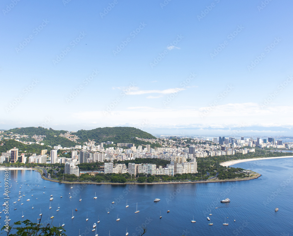 Seaside Marvel: Panoramic View of Rio de Janeiro's Beaches, City, and Azure Sky