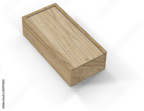 Fototapeta Naklejka Na Ścianę i Meble -  Wooden Gift Box with Sliding Lid Close 3D Rendering