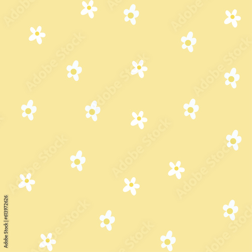 seamless pattern small white flowers on a yellow background