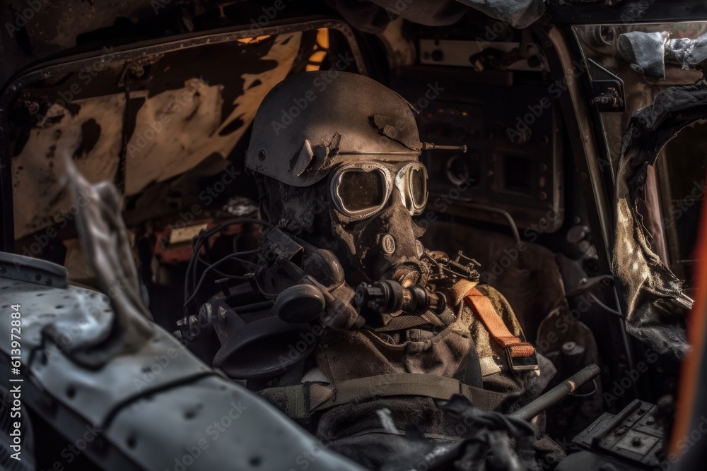 Fototapeta premium dirty old battle tank pilot