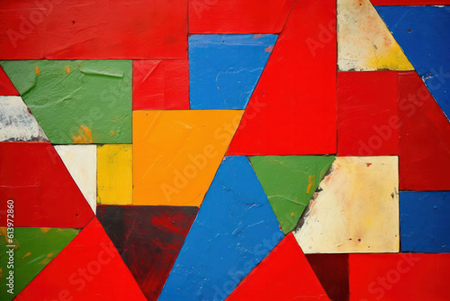 A visually striking abstract composition of geometric shapes and vibrant colors, representing energy and creativity