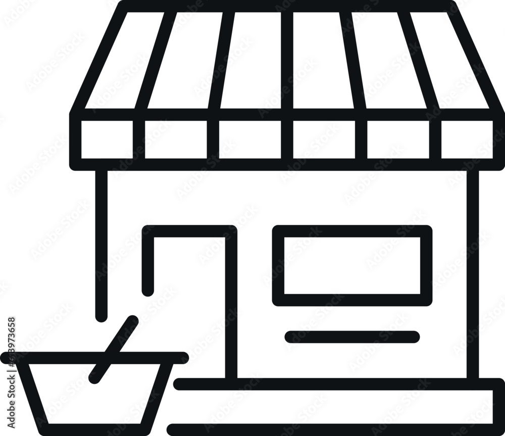 Shopping Basket by Store Isolated Line Icon Shopping Basket by Store Isolated Line Icon
