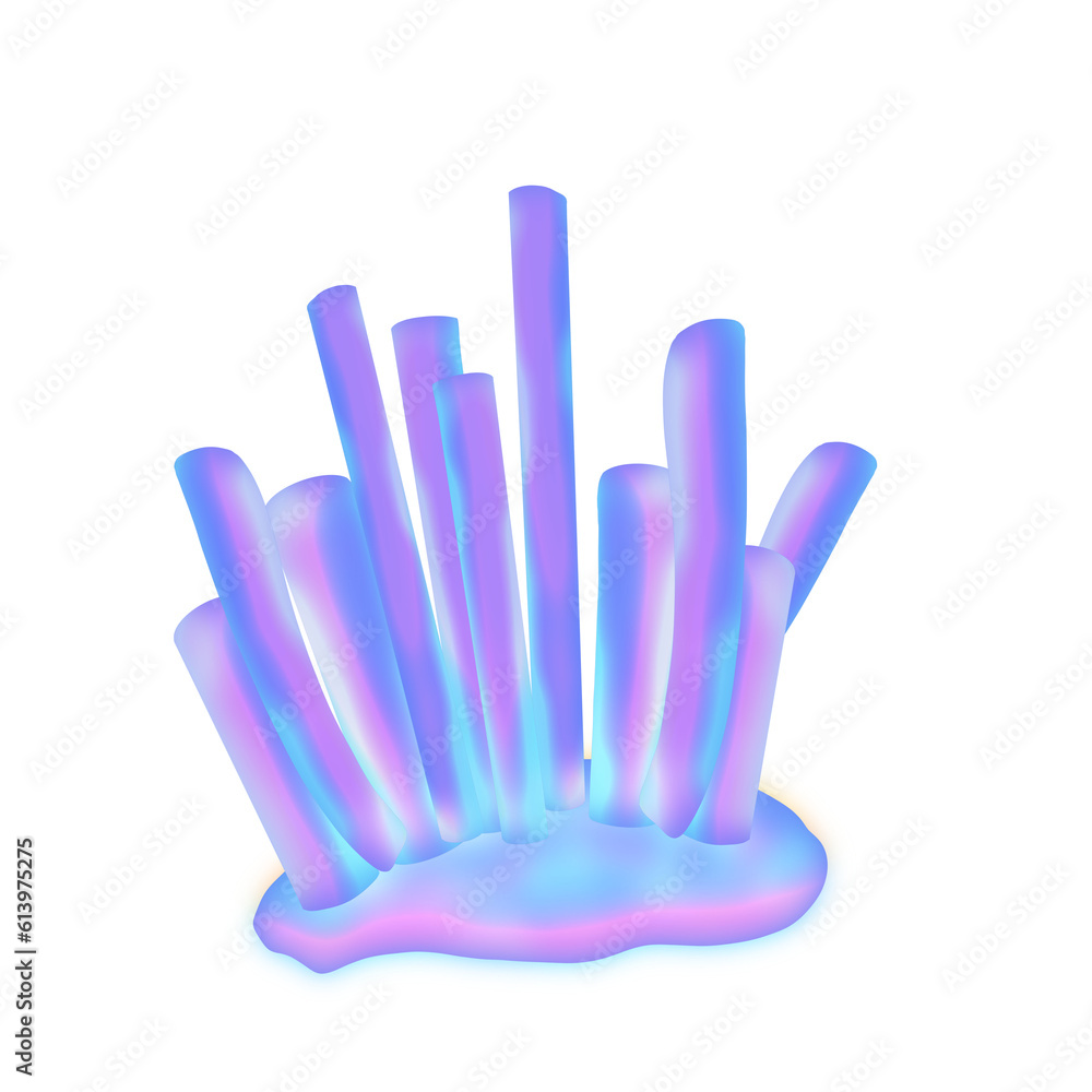 Obraz premium Coral Iridescent sea life animals and corals in neon blue, pink and violet colors. y2k holographic marine nautical design elements