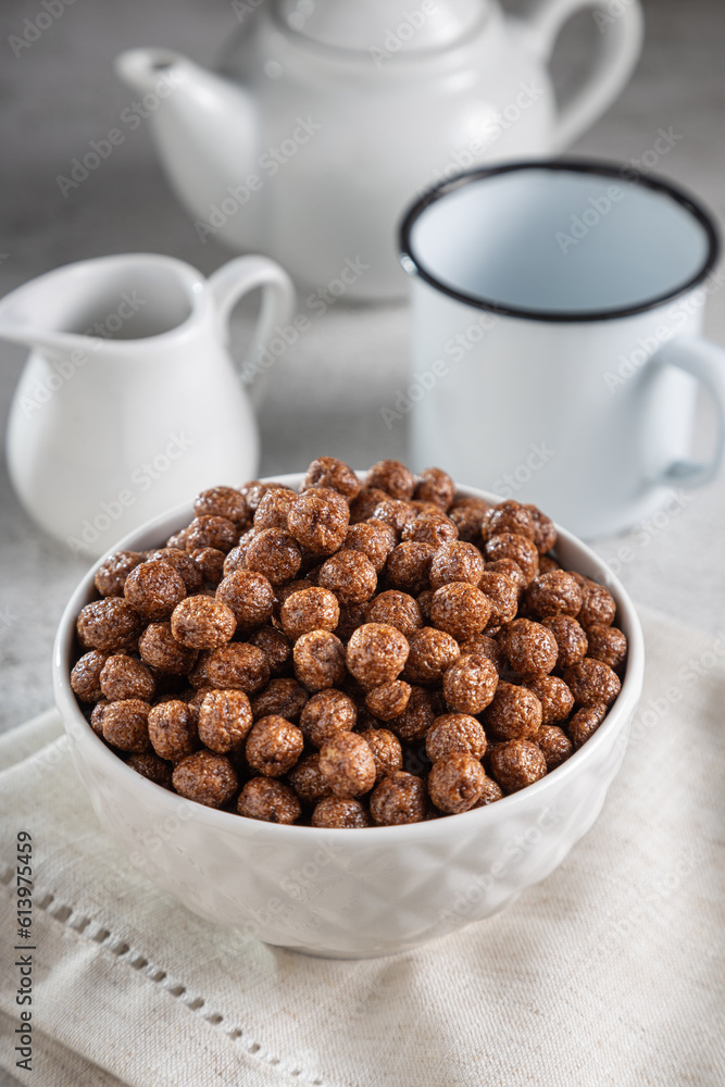 Bowl with cereal chocolate balls. Bowl with cereal chocolate balls.