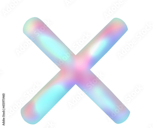 Cross Iridescent holographic geometric shape in neon colors Png file with transparent background