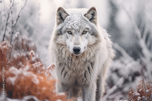 Gray wolf in snow