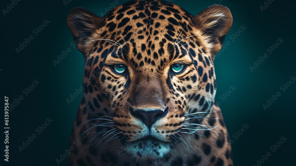Animal Power - Creative and wonderful portrait of a male jaguar against dark background in detail true to the original and photo like Animal Power - Creative and wonderful portrait of a male jaguar against dark background in detail true to the original and photo like