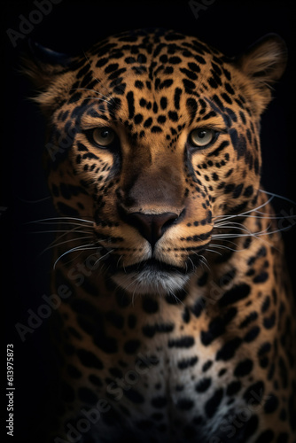 Animal Power - Creative and wonderful portrait of a male jaguar against dark background in detail true to the original and photo like