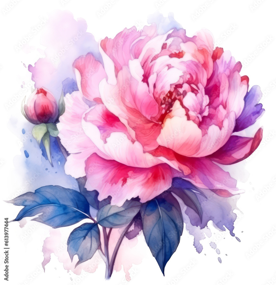 Peony watercolor on a transparent background Element for design