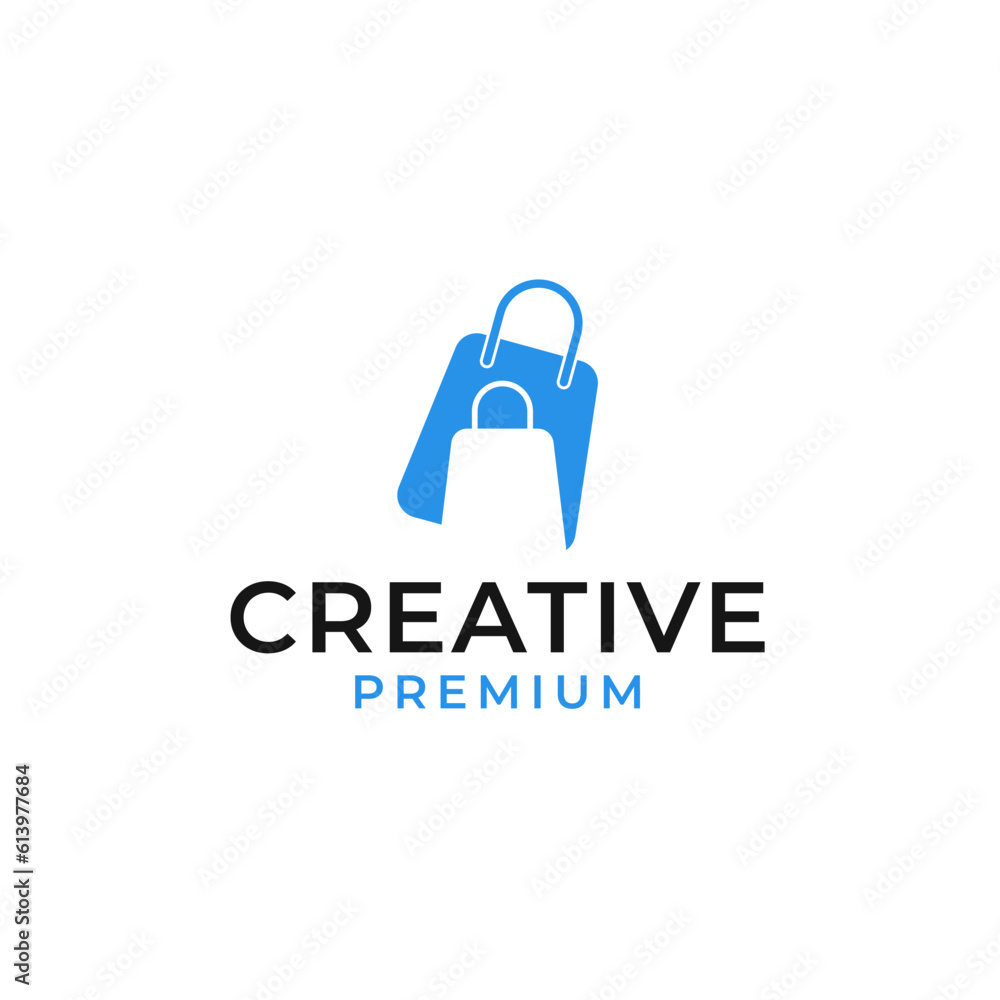 Fototapeta premium Creative Shopping Bag Logo for Online Shop Design Concept Vector Illustration Symbol Icon