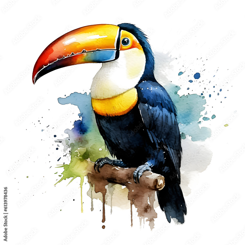 Obraz premium cute howler toucan in watercolor design against transparent background