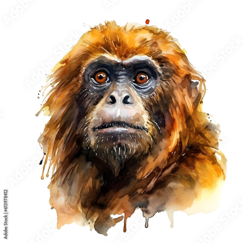 cute howler monkey in watercolor design against transparent background photo