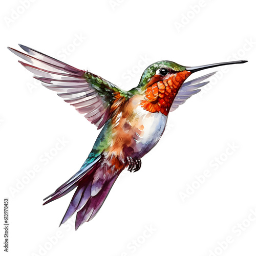 cute hummingbird in watercolor design against transparent background