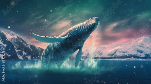 fantasy picture of a humpback whale jumping out of the water