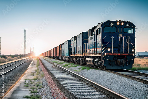 Fotografia Freight train with cargo containers, generative ai.