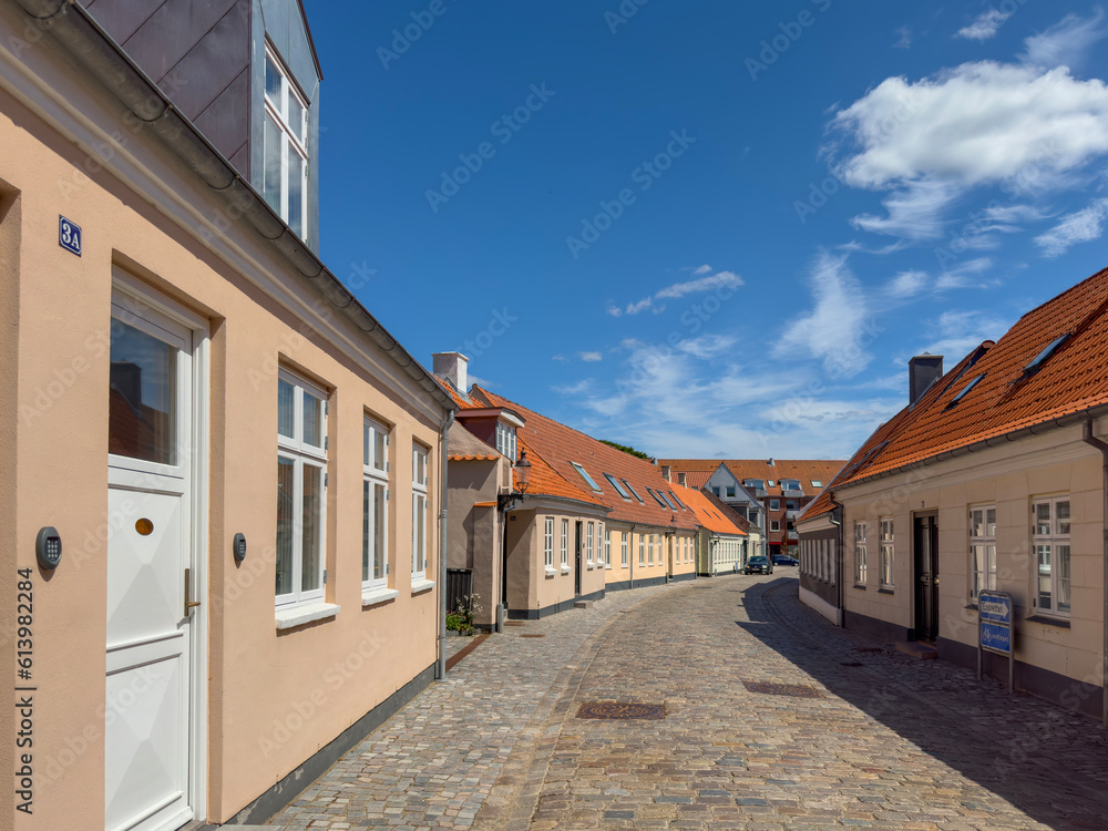 Walking in Varde city's streets, with old buildings, Denmark