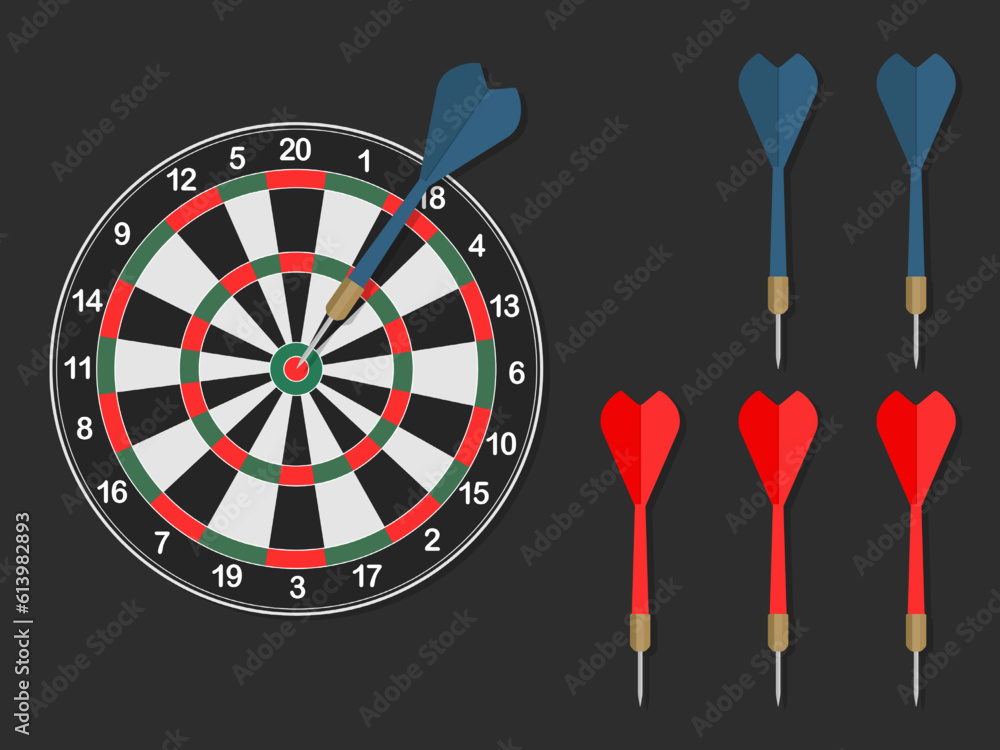 Art Flat darts, darts and target, Archery targets isolated on