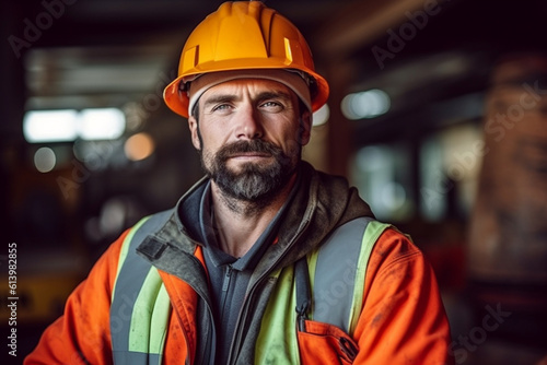 Portrait of a confident constructor worker against a construction site backdrop, constructor worker, builder, Labor day Generative AI