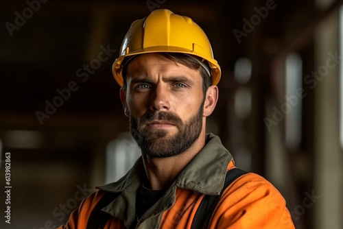 Portrait of a serious-looking constructor worker in a hard hat, constructor worker, builder, Labor day Generative AI © Катерина Євтехова