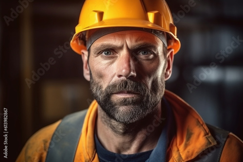 Portrait of a serious-looking constructor worker in a hard hat, constructor worker, builder, Labor day Generative AI