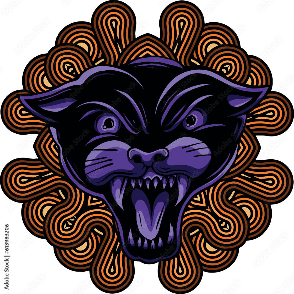 Illustration of a black panther with angry face expression.