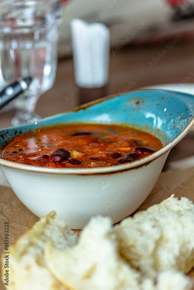 Minestrone Soup is a thick soup of Italian origin made with vegetables, often with the addition of pasta or rice Minestrone Soup is a thick soup of Italian origin made with vegetables, often with the addition of pasta or rice