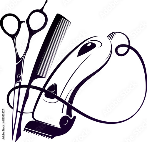 Scissors comb and electric clipper. Design for a beauty salon